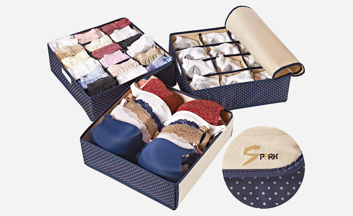 Topline Goods - Spark Ultra Premium Set of 3 Underwear Drawer Organizer